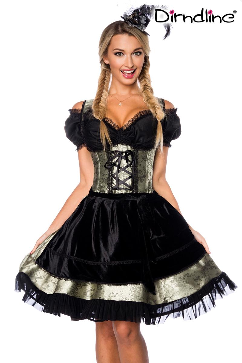 Premium Dirndl aus edlem Jacquard Stoff grün/schwarz