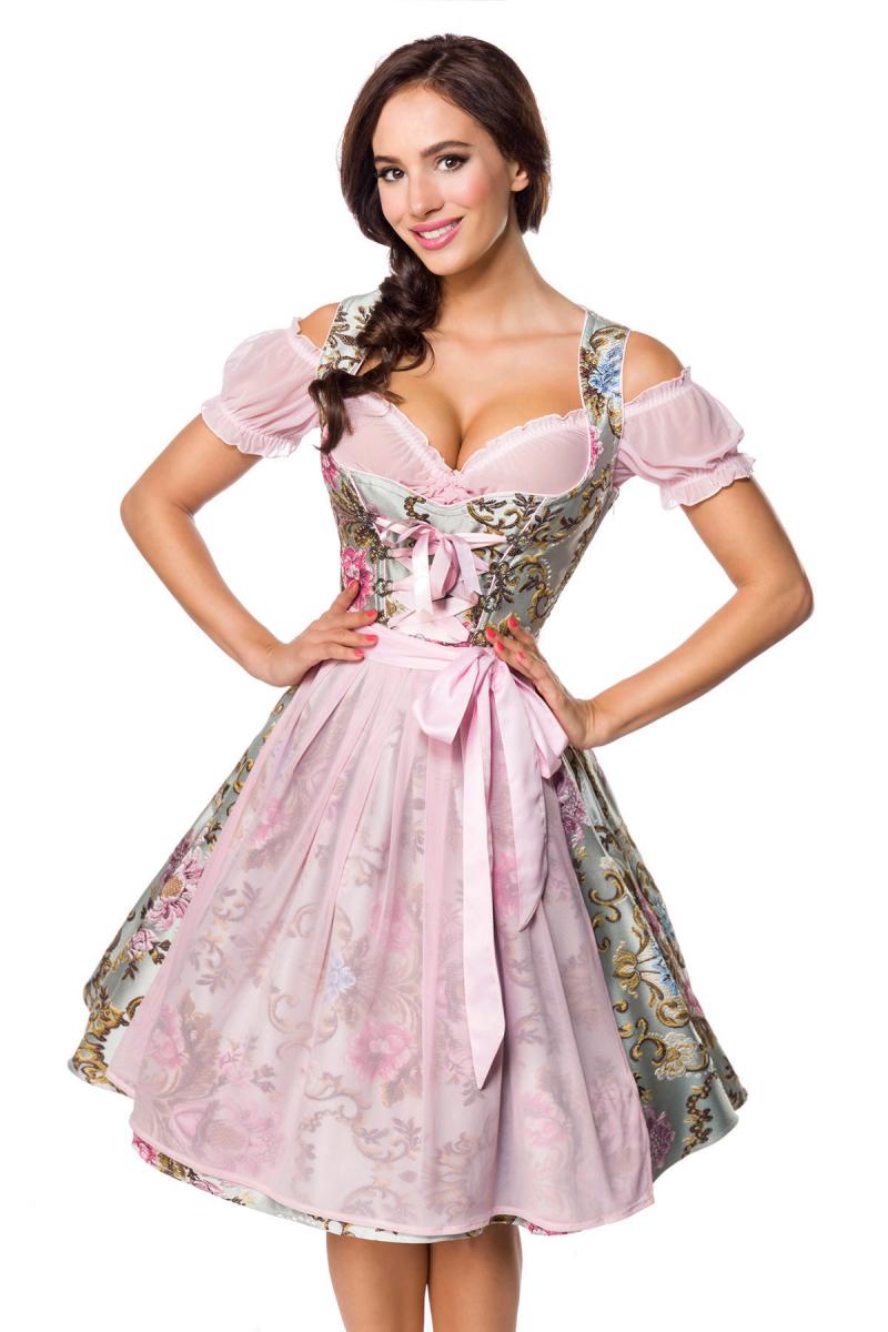 Premium Brokat-Dirndl inkl. Bluse rosa/gemustert
