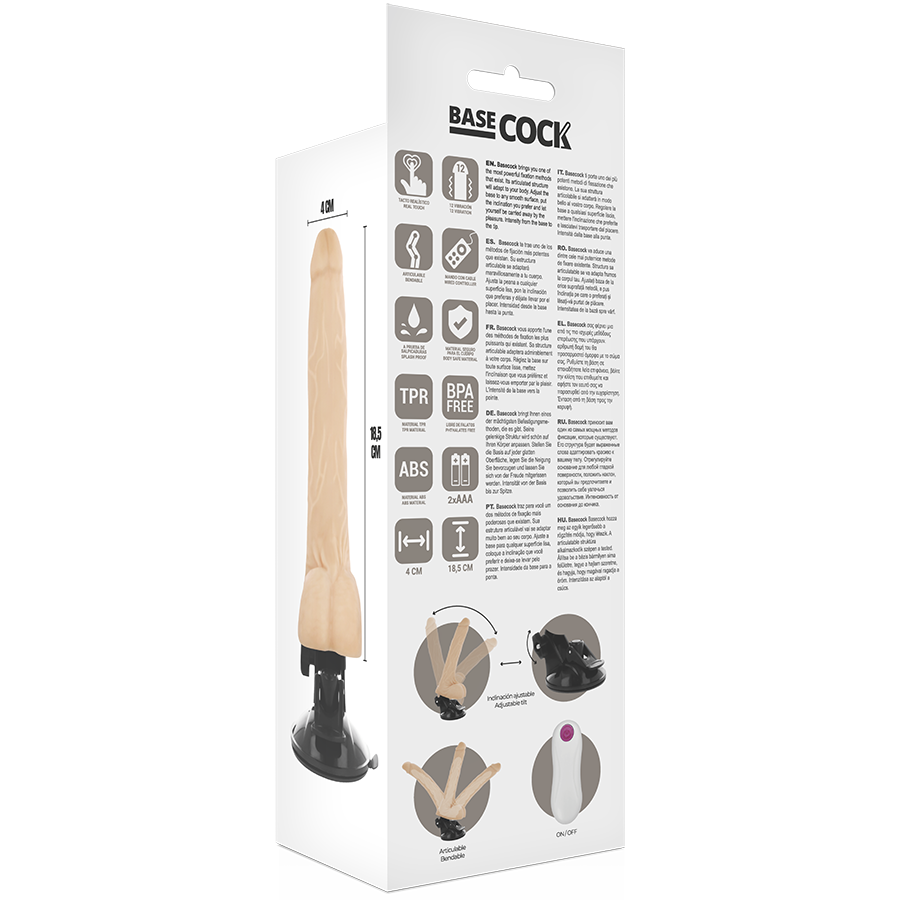 BASECOCK - ARTIKULIERBARER VIBRATOR NATÜRLICH FERNBEDIENUNG 18,5 CM