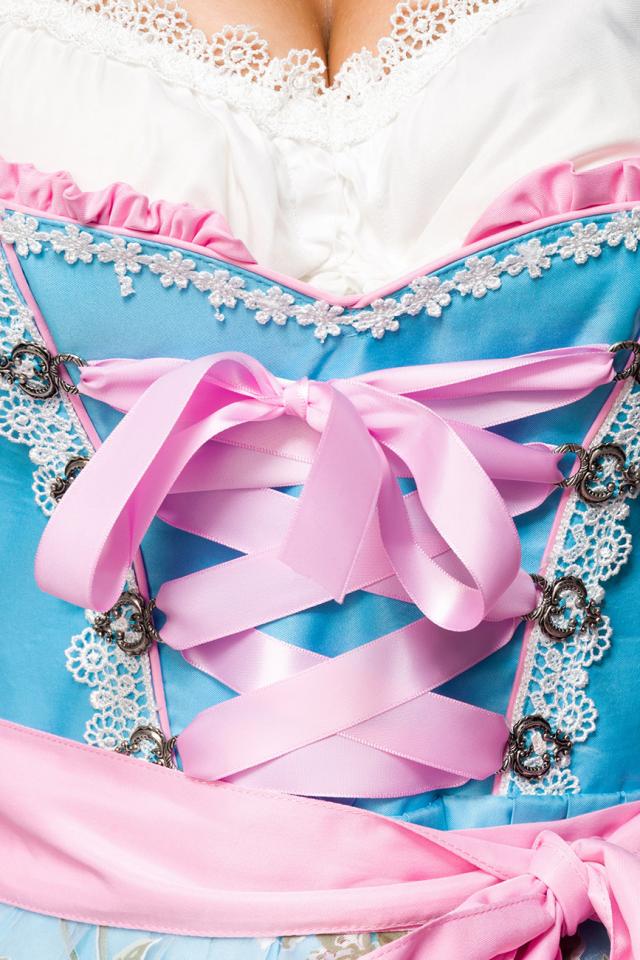 Dirndl mit Blumenschürze blau/pink