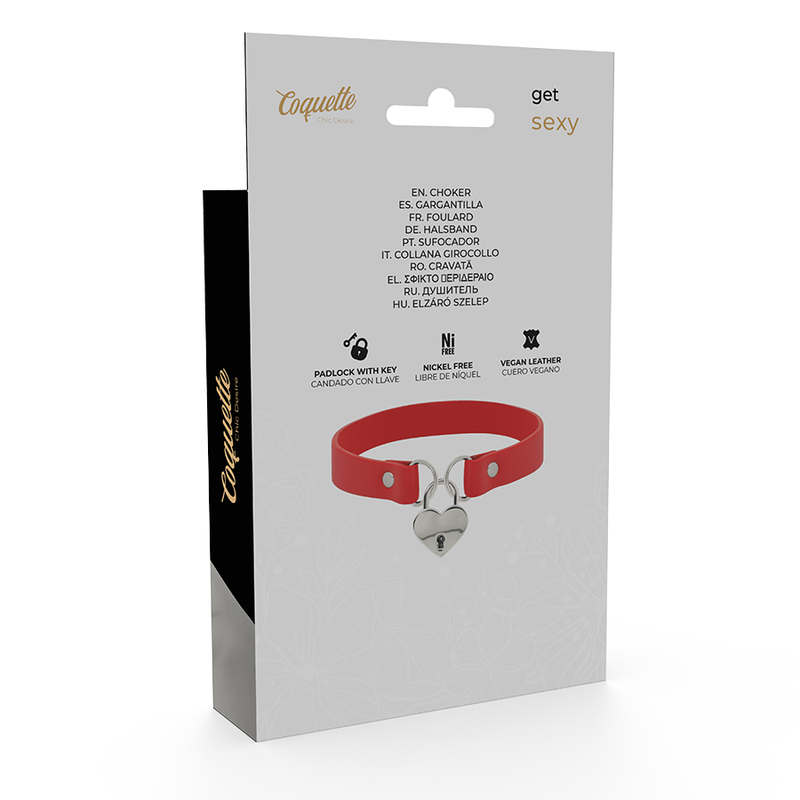 COQUETTE - CHIC DESIRE ROTE HALSKETTE AUS VEGANEM LEDER MIT HERZ-ACCESSOIRE MIT SCHLÜSSEL