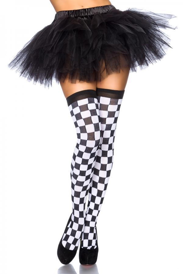 Karo-Overknees XS-M schwarz/weiß