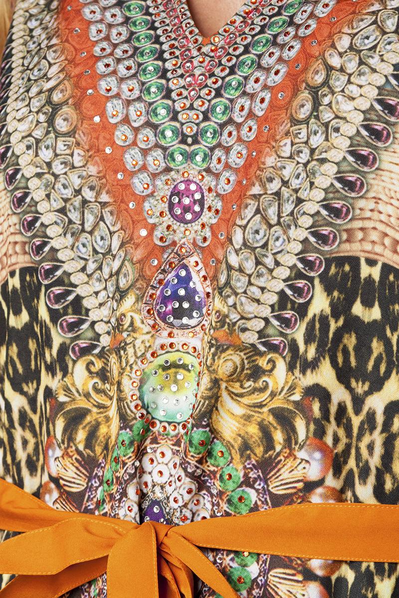 Premium-Kaftan mit Strass OS karamell/beige/grün