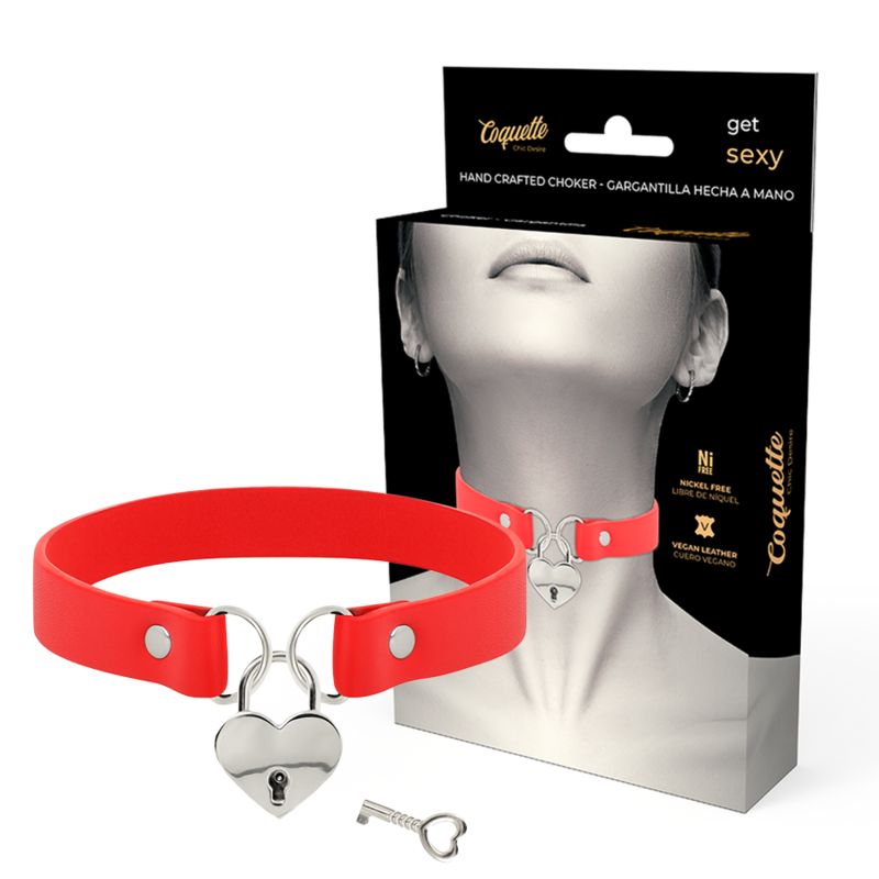 COQUETTE - CHIC DESIRE ROTE HALSKETTE AUS VEGANEM LEDER MIT HERZ-ACCESSOIRE MIT SCHLÜSSEL