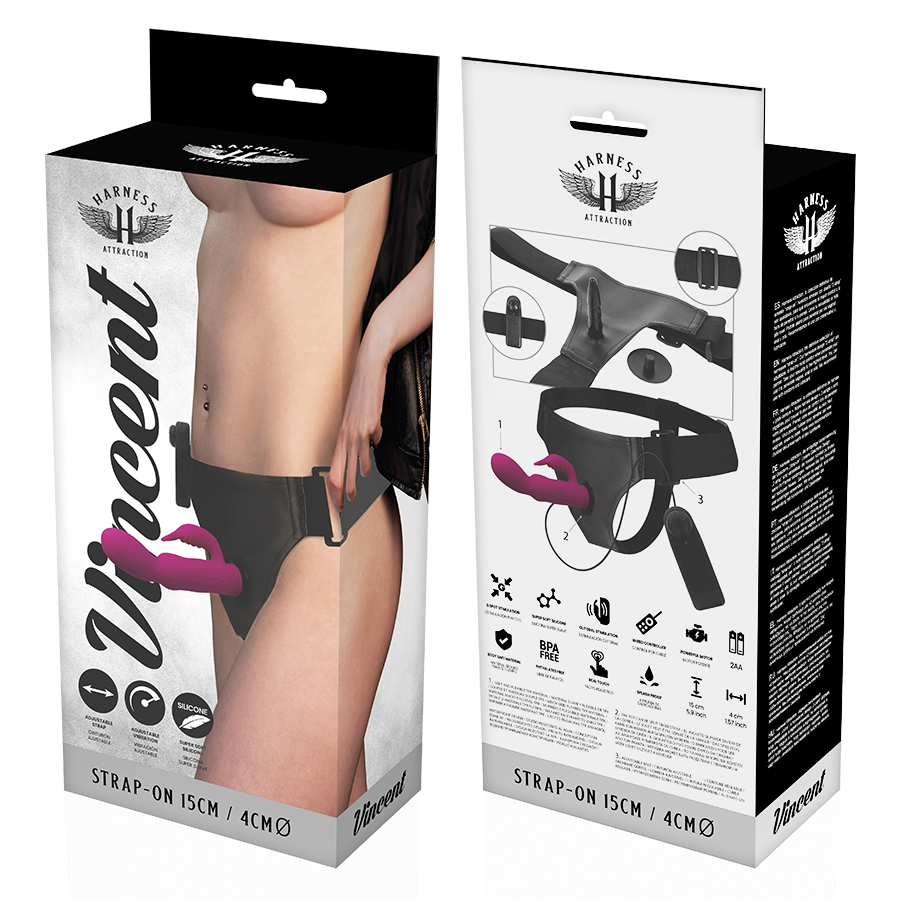 HARNESS ATTRACTION - RNES VIBRATOR KANINCHEN VINCENT 15 X 4CM