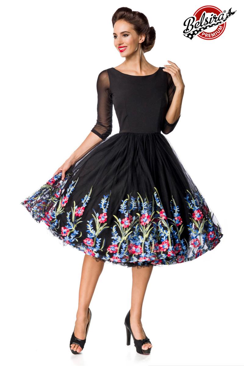 Belsira Premium besticktes Swing-Kleid schwarz
