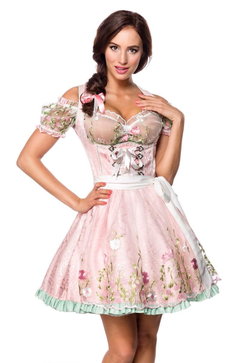 Mini-Brokat-Dirndl inkl Spitzenbluse rosa