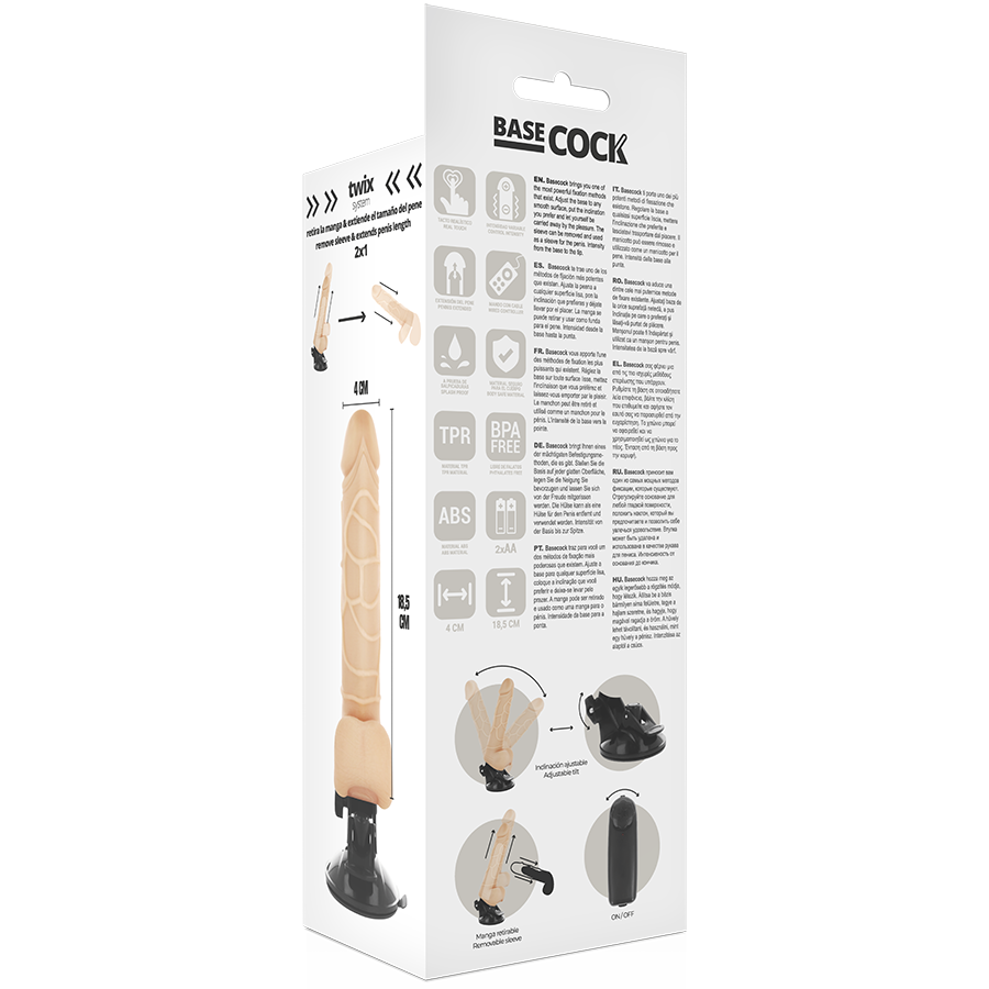 BASECOCK -  REALISTISCHER NATÜRLICHER MIT FERNBEDIENUNG VIBRATOR 18,5 CM