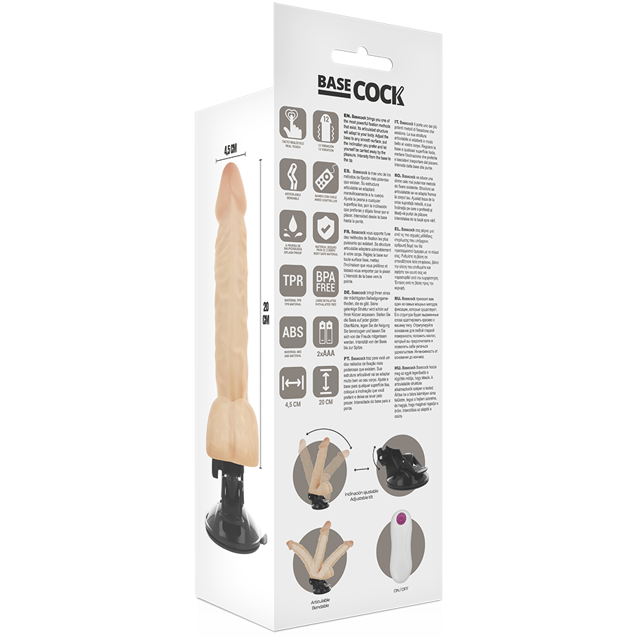 BASECOCK - ARTIKULIERBARER VIBRATOR NATÜRLICH FERNBEDIENUNG 20 CM