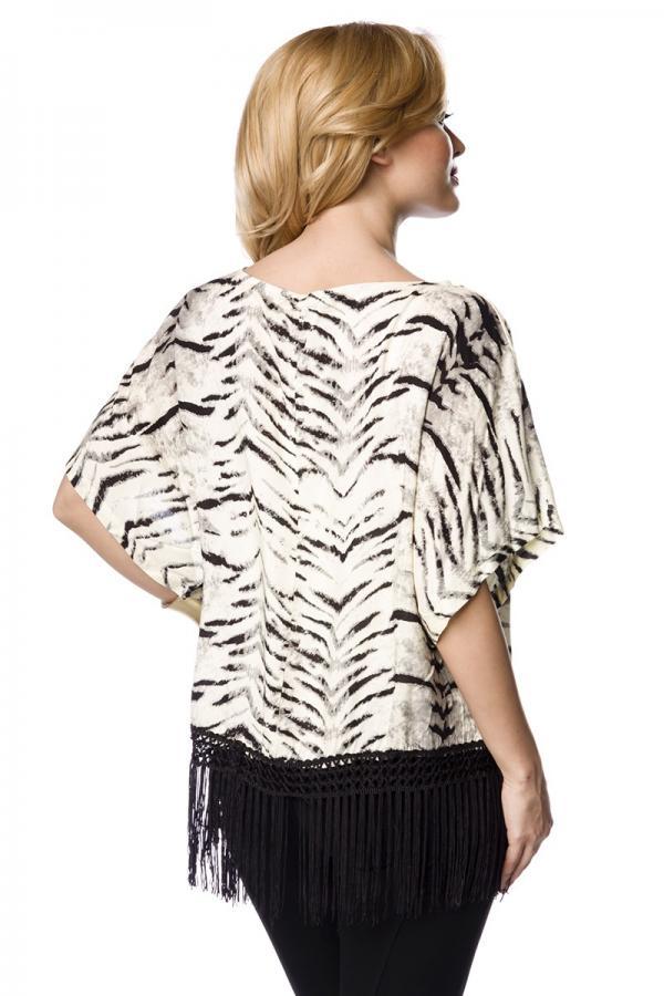 Oberteil mit Fransen M/L beige/grau