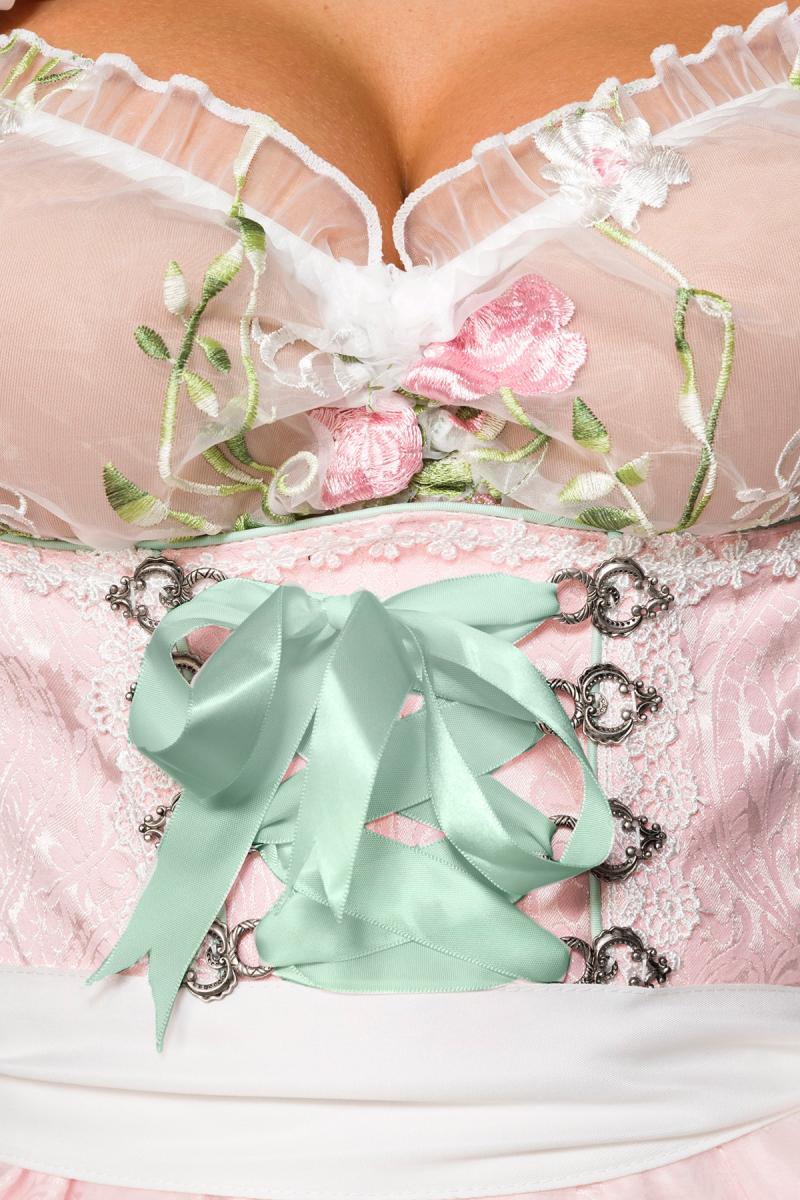 Mini-Brokat-Dirndl inkl Spitzenbluse pink/grün