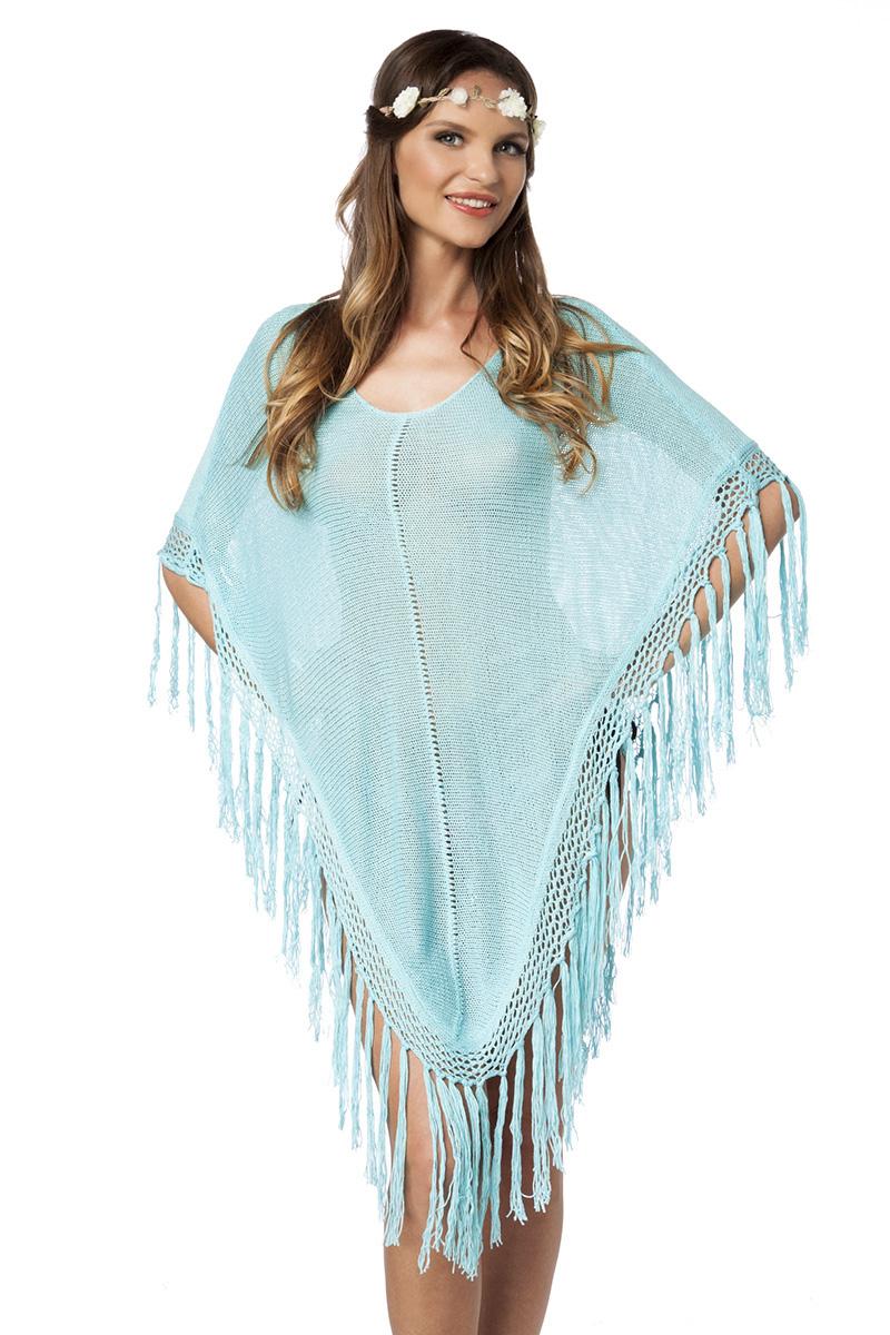 Strick-Poncho XS-XL blau