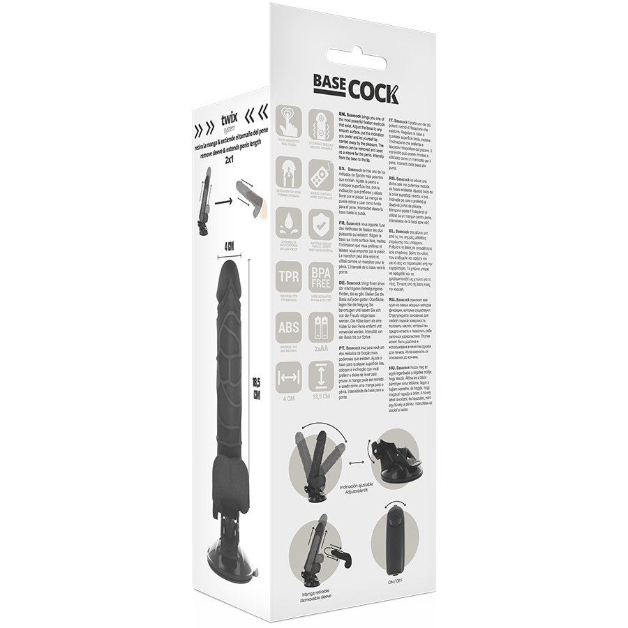 BASECOCK - REALISTISCHER VIBRATOR MIT FERNBEDIENUNG SCHWARZ 18,5 CM