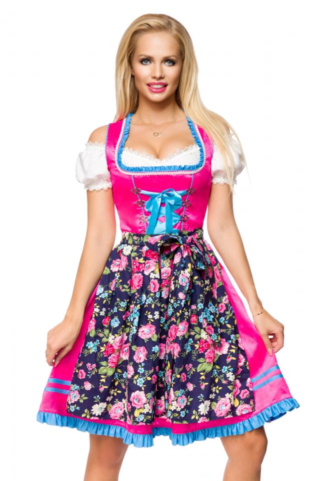 Dirndl mit Blumenschürze pink/gemustert