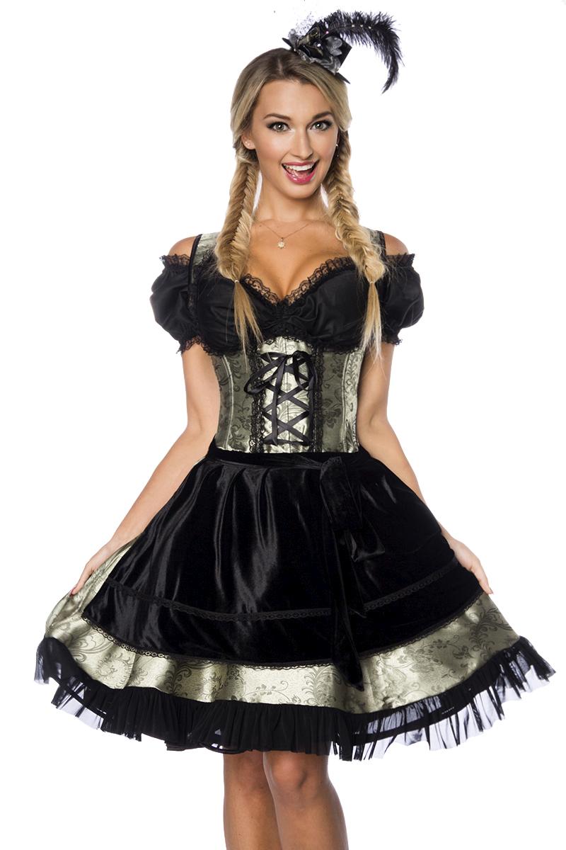 Premium Dirndl aus edlem Jacquard Stoff grün/schwarz