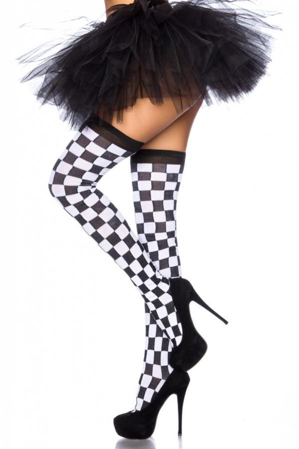 Karo-Overknees XS-M schwarz/weiß