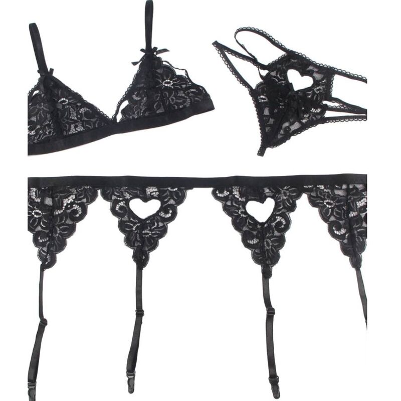 SUBBLIME SET - DREITEILIGES SET BH+ STRUMPFGÜRTEL + STRING S/M