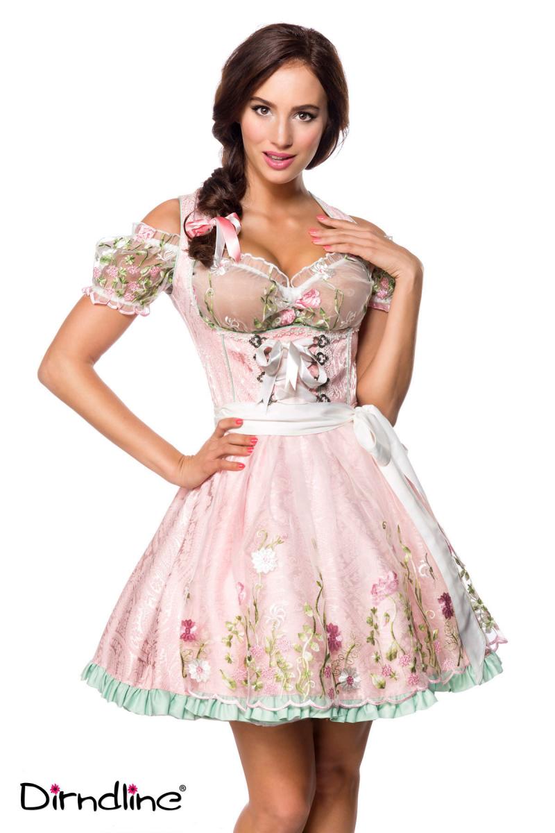 Mini-Brokat-Dirndl inkl Spitzenbluse rosa