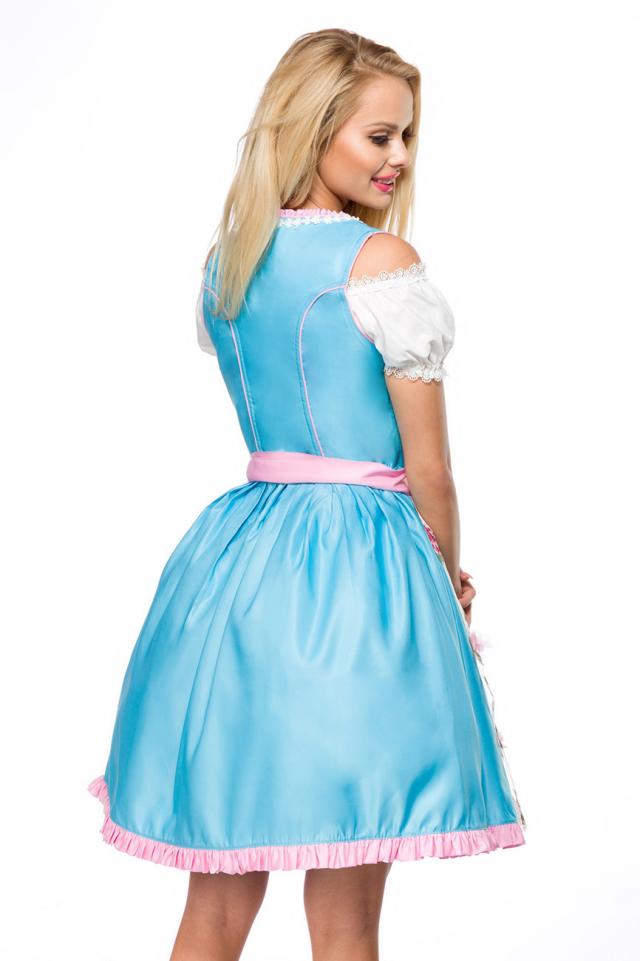 Dirndl mit Blumenschürze blau/pink