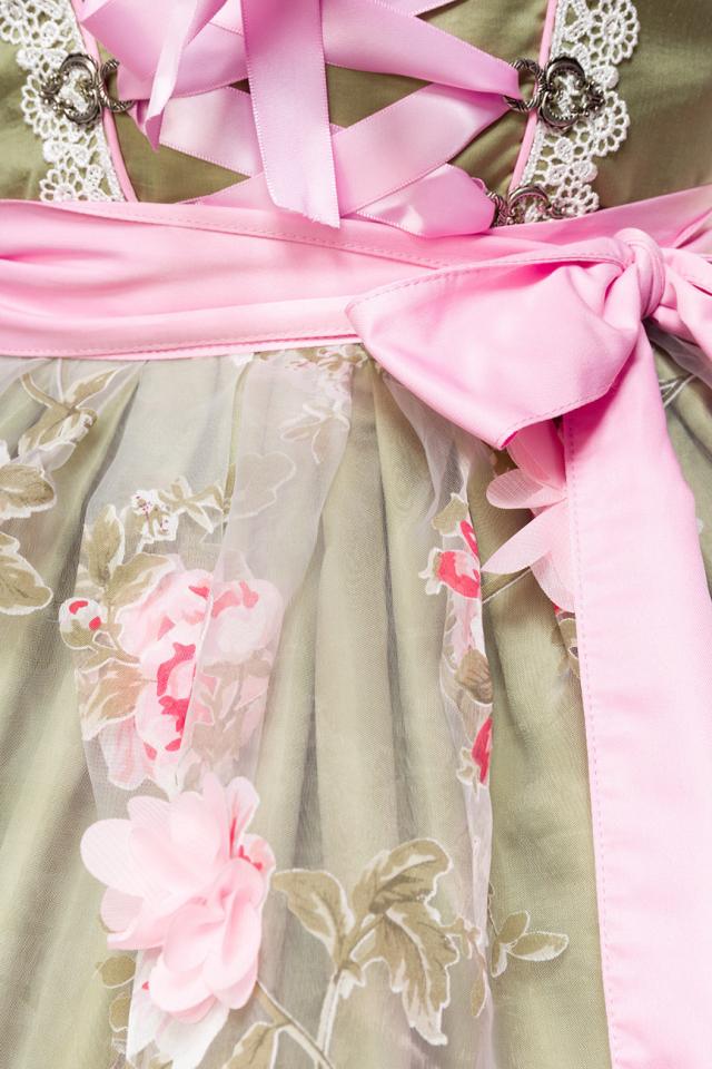 Dirndl mit Blumenschürze grün/pink