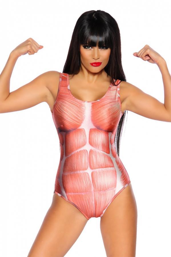 Body mit Muskeln OS weiß/rosa