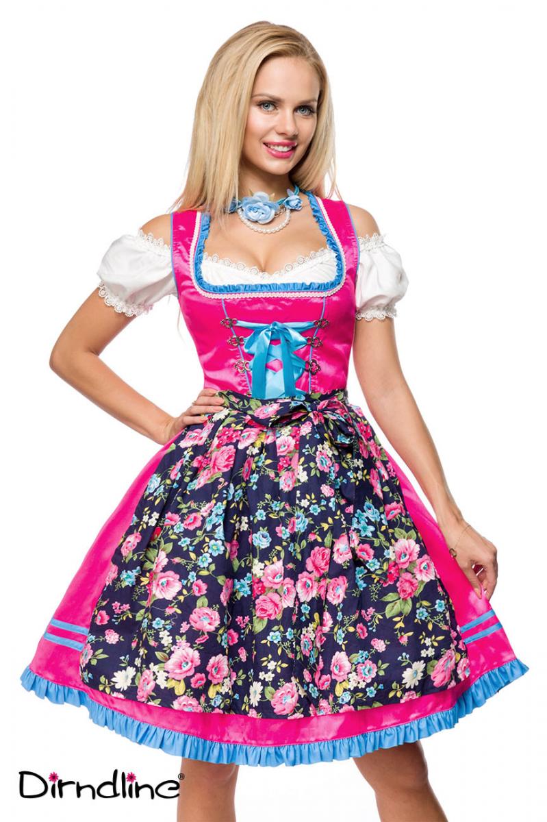 Dirndl mit Blumenschürze pink/gemustert