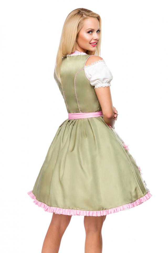 Dirndl mit Blumenschürze grün/pink