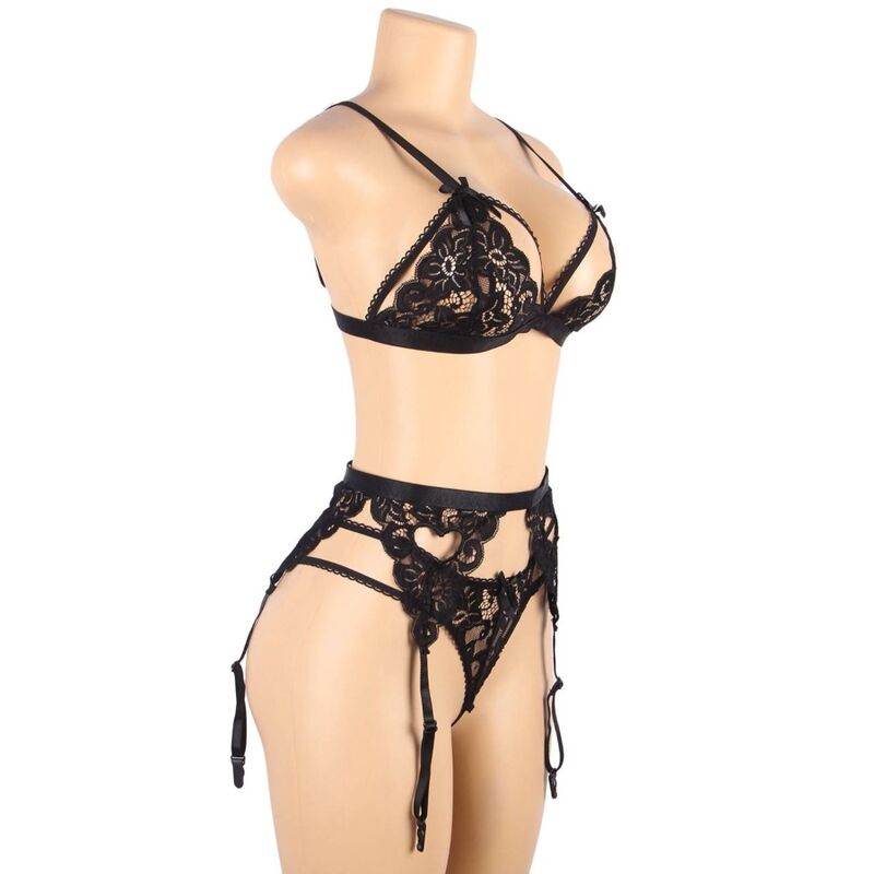 SUBBLIME SET - DREITEILIGES SET BH+ STRUMPFGÜRTEL + STRING L/XL