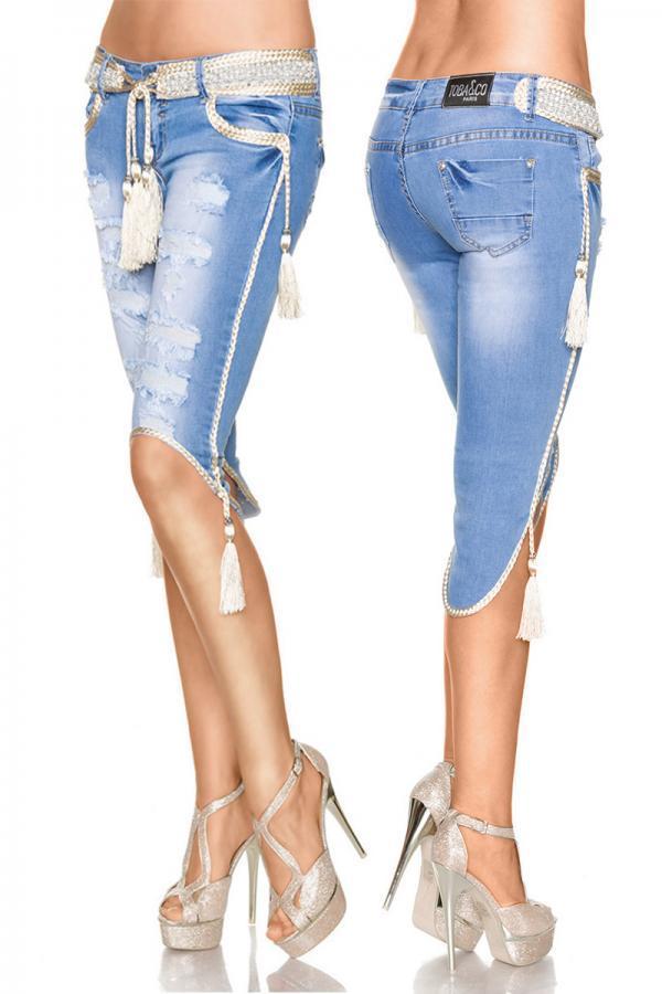Capri-Jeans mit Kordeln blau 