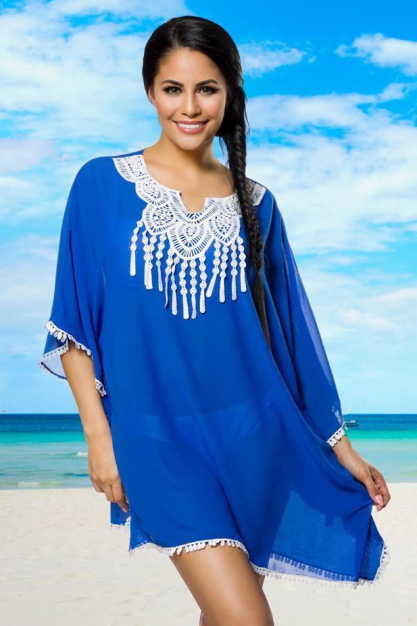 Boho-Tunika XS-L blau