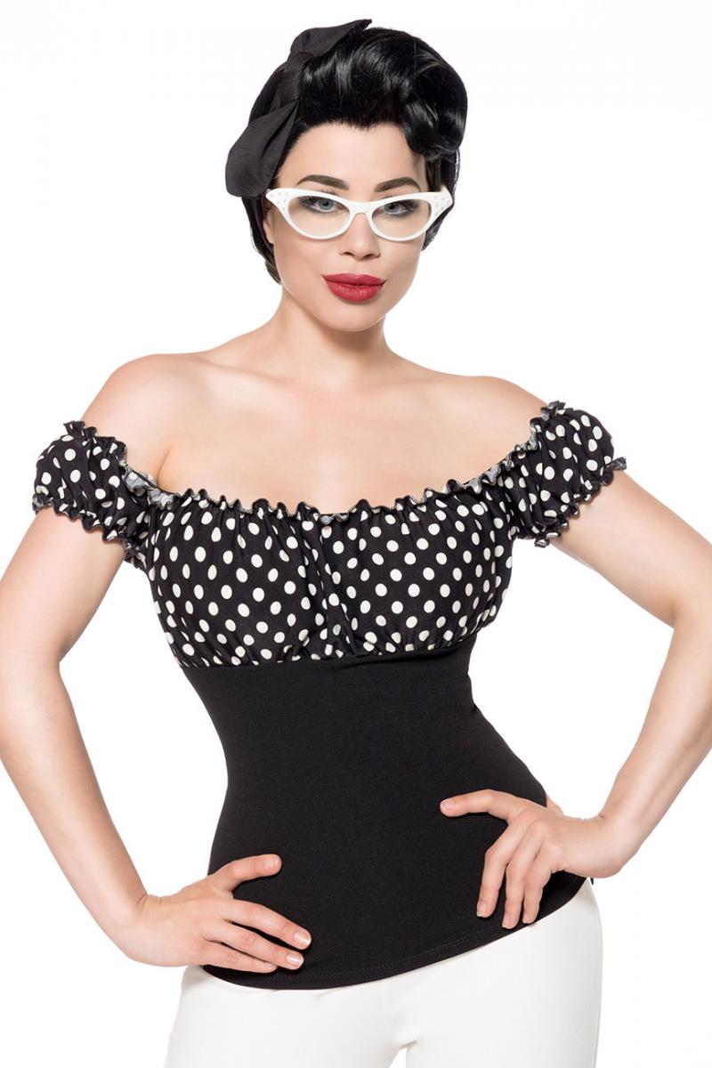 Jersey-Top schwarz/weiß/dots