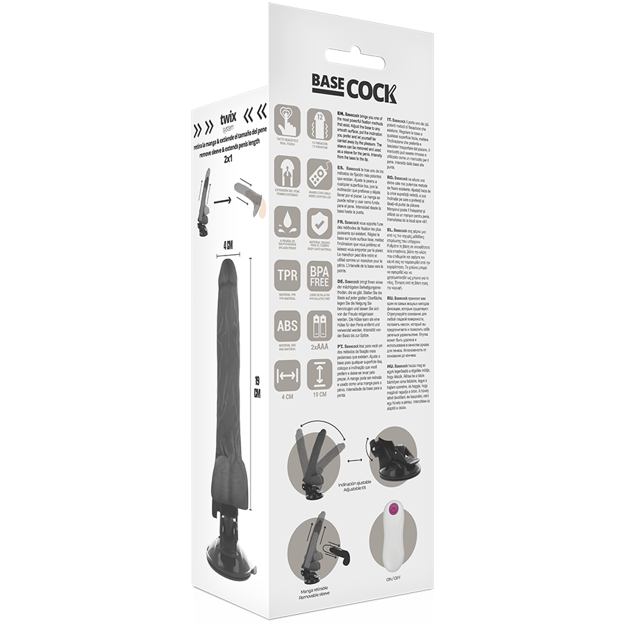 BASECOCK - REALISTISCHER VIBRATOR MIT FERNBEDIENUNG SCHWARZ 19 CM