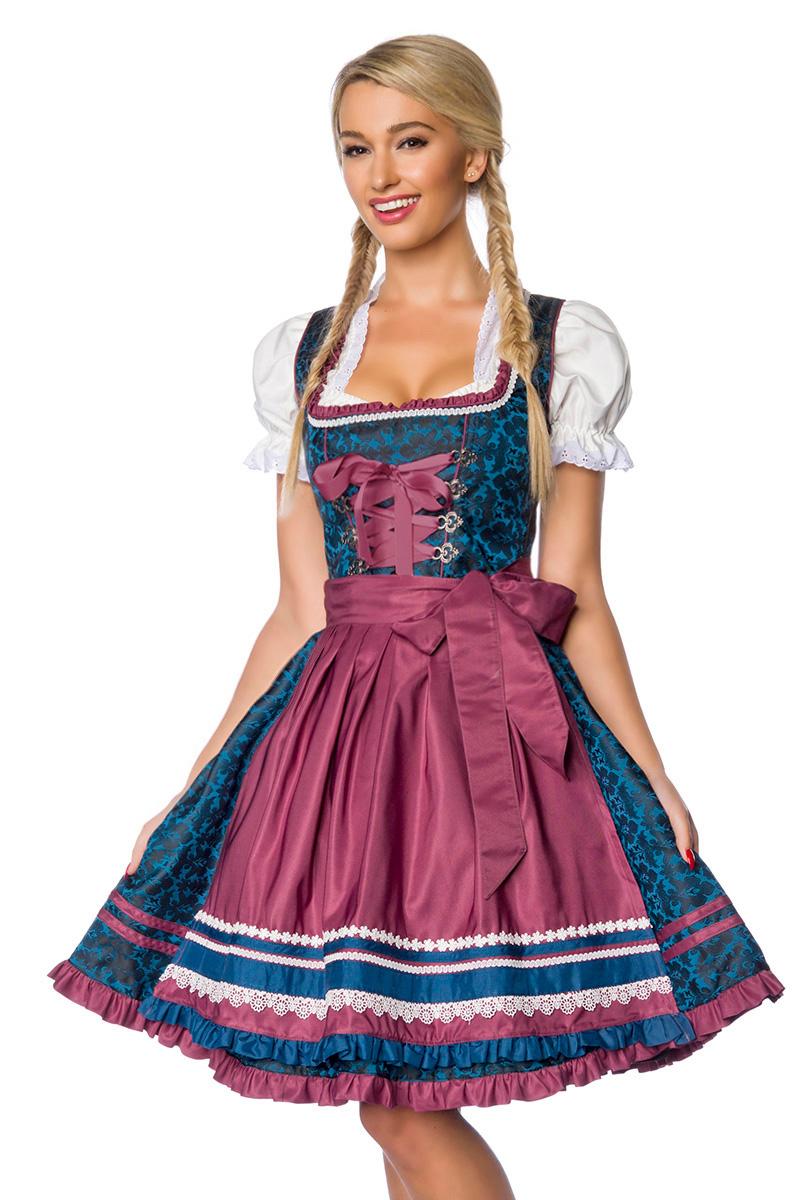 Premium Dirndl blau/dunkelrot