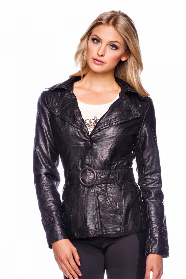 Lederimitatjacke mit Gürtel M schwarz