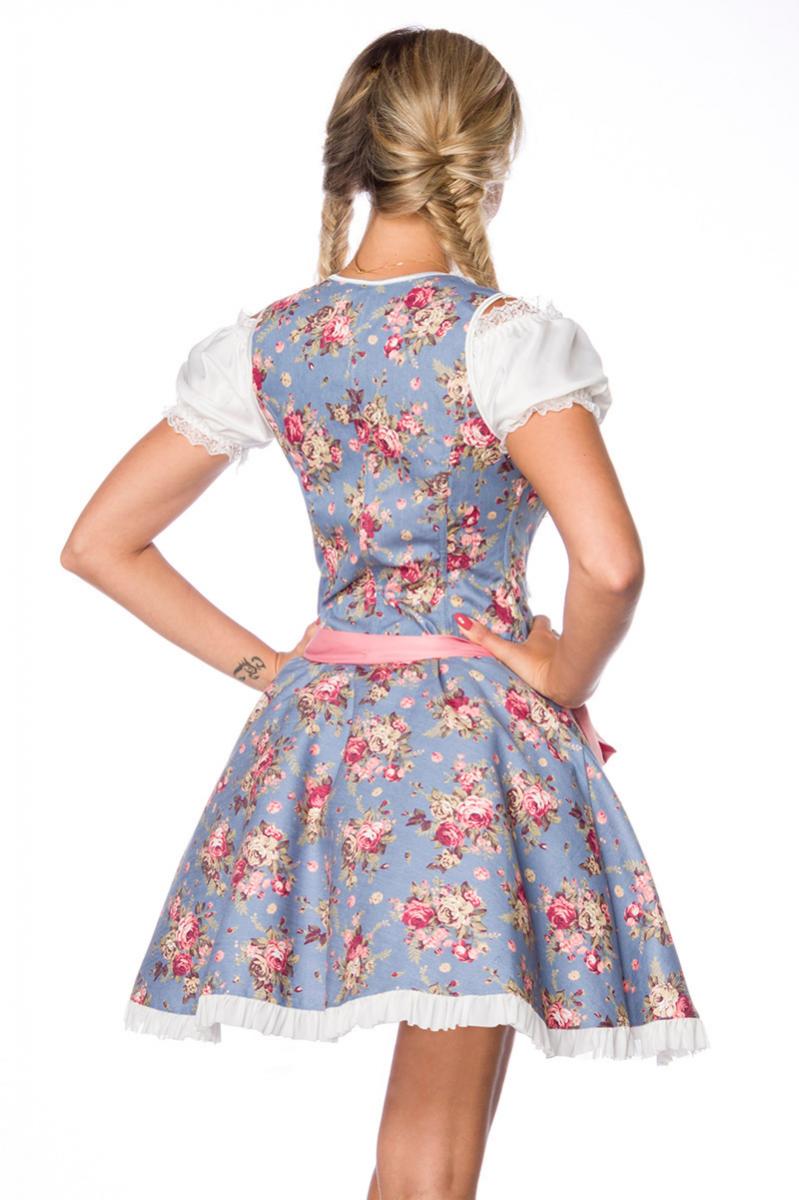 Premium Dirndl mit Bluse blau/rosa/weiß