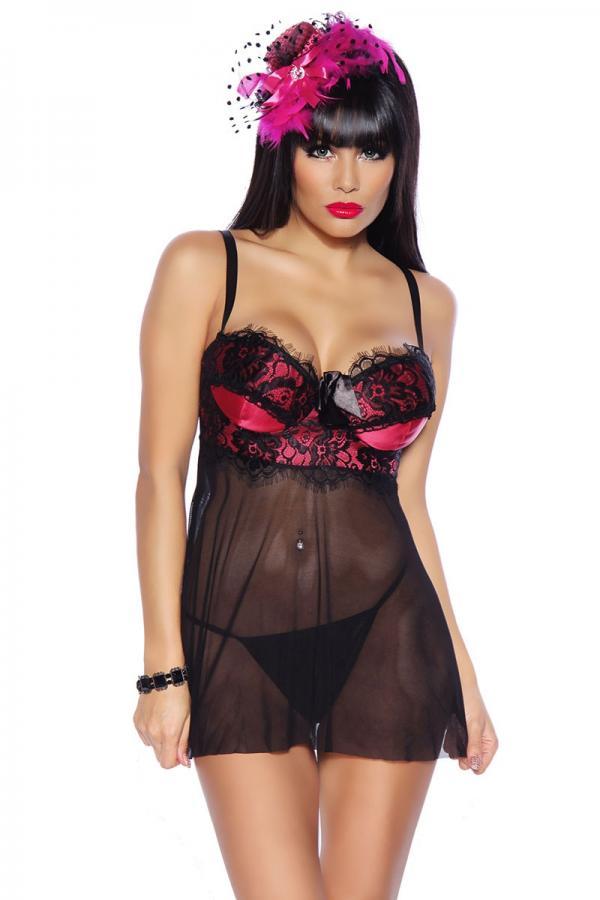 Babydoll mit gepolsterten Cups S schwarz