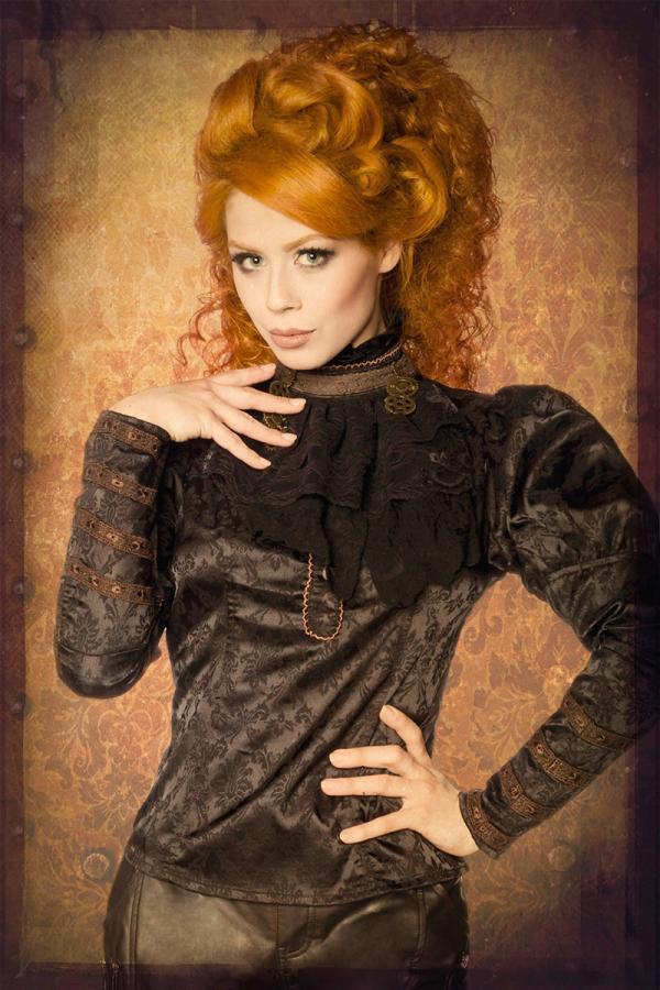 Steampunk-Bluse mit abnehmbarem Jabot schwarz