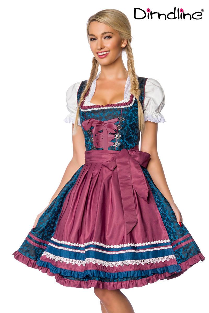 Premium Dirndl blau/dunkelrot