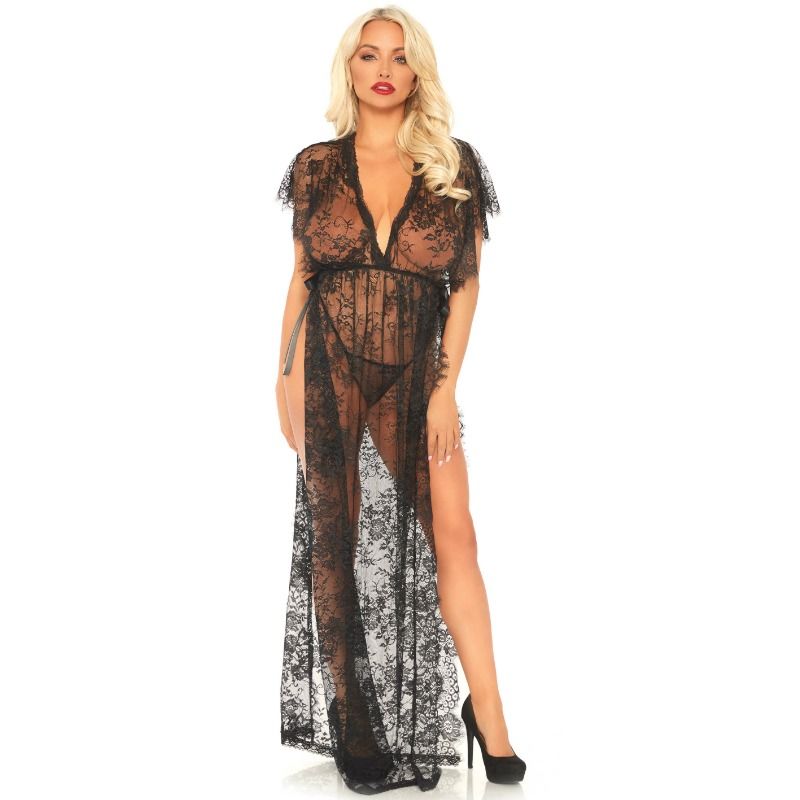LEG AVENUE - 2-TEILIGES SET, KAFTEN-ROBE AUS SPITZE UND TANGA S/M