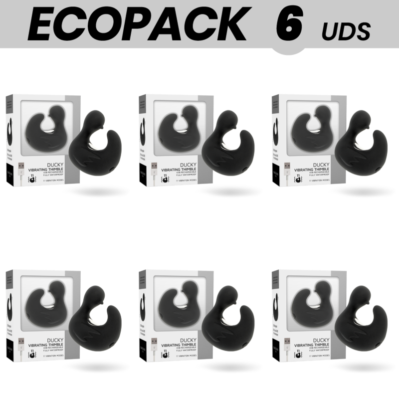 ECOPACK 6 EINHEITEN - BLACK&SILVER DUCKYMANIA WIEDERAUFLADBARER SILIKON-STIMULIERENDER ENTENFUCHSHANG