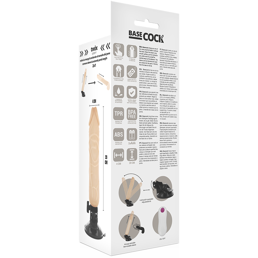 BASECOCK - REALISTISCHER NATÜRLICHER FERNBEDIENUNGSVIBRATOR 20 CM