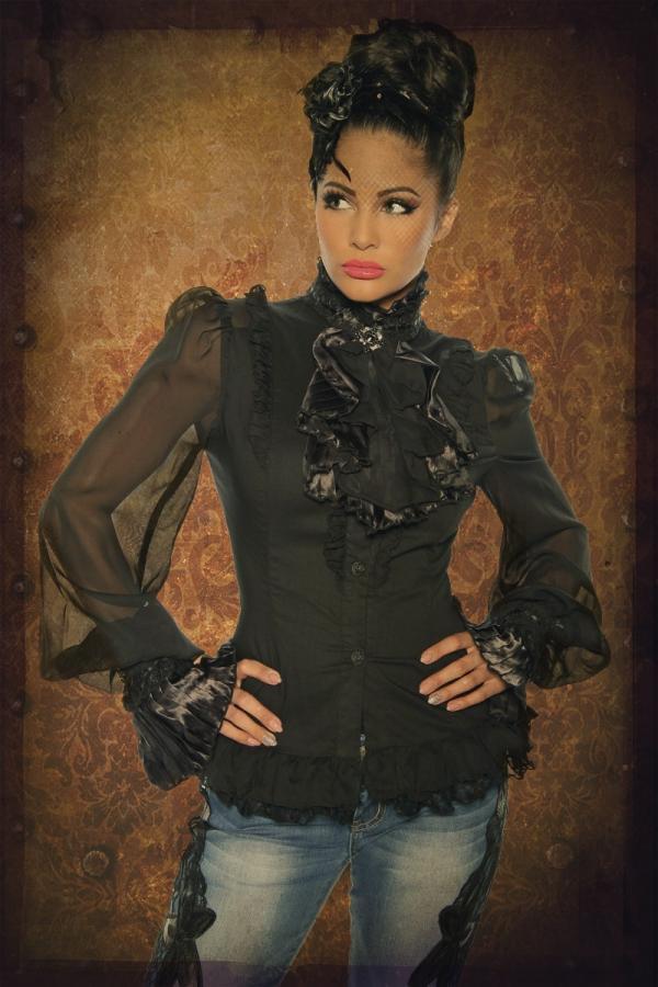 Bluse mit Jabot M schwarz