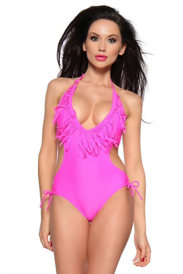 Monokini mit Fransen M pink