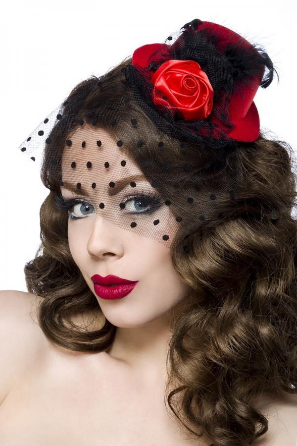 Rockabilly-Minihut / Fascinator OS rot