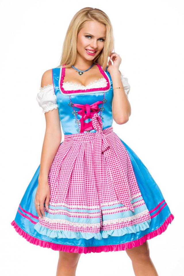 Dirndl mit Karoschürze blau/pink