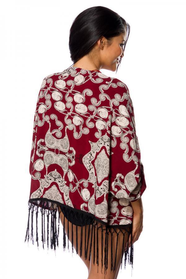 Fransenjäckchen L/XL rot/gemustert