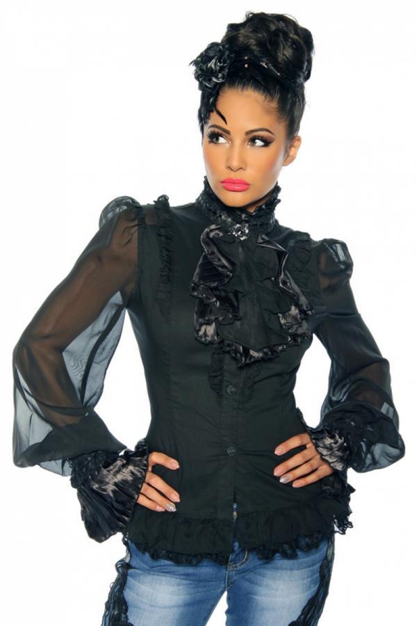 Bluse mit Jabot M schwarz