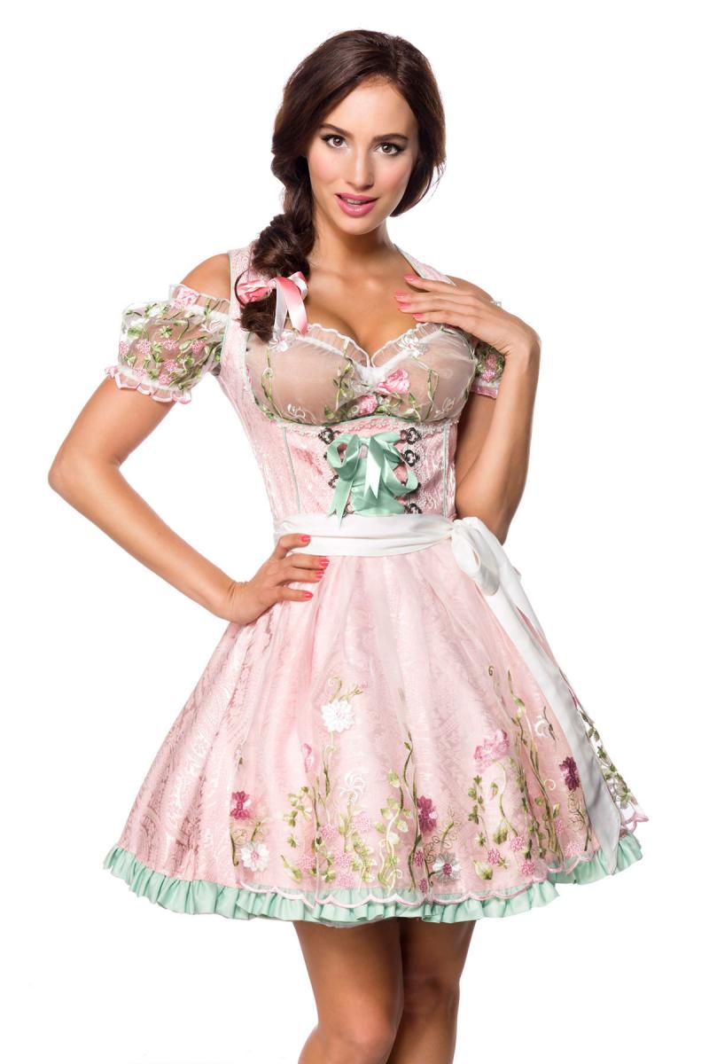 Mini-Brokat-Dirndl inkl Spitzenbluse pink/grün