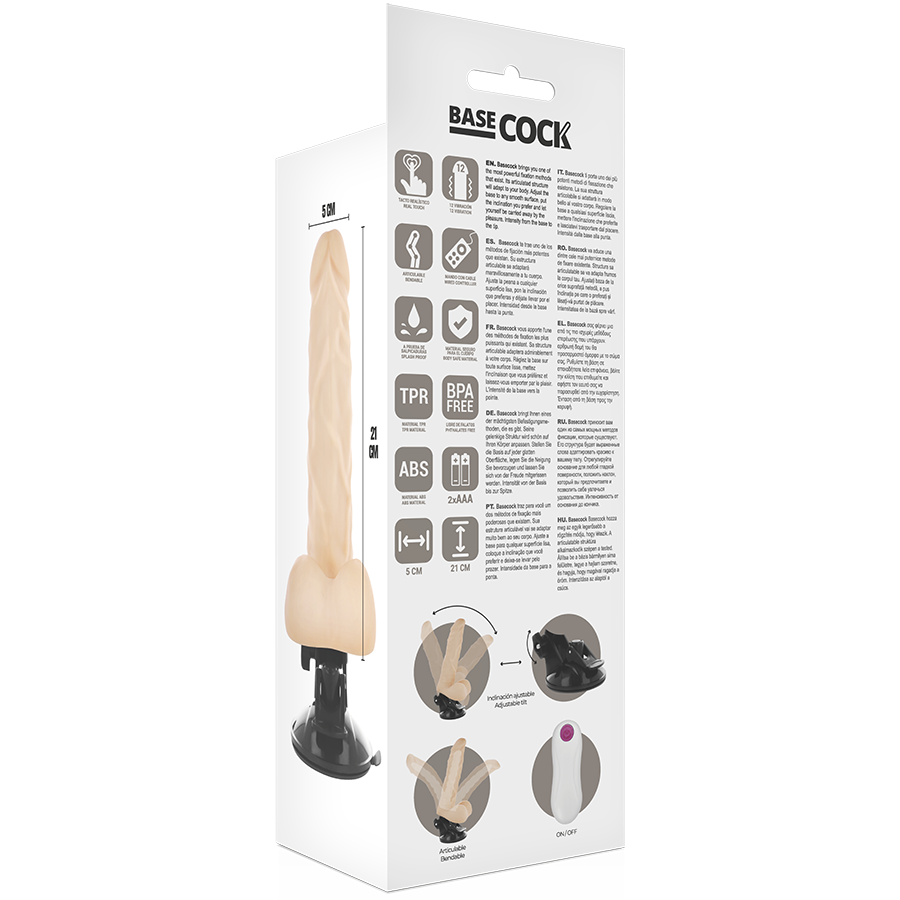 BASECOCK - ARTIKULIERBARER VIBRATOR NATÜRLICH MIT FERNBEDIENUNG 21 CM