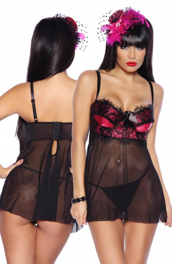 Babydoll mit gepolsterten Cups S schwarz